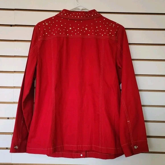Quacker Factory Shirt Jacket Womens Medium Red Rhinestone Embellished Western - Picture 2 of 7